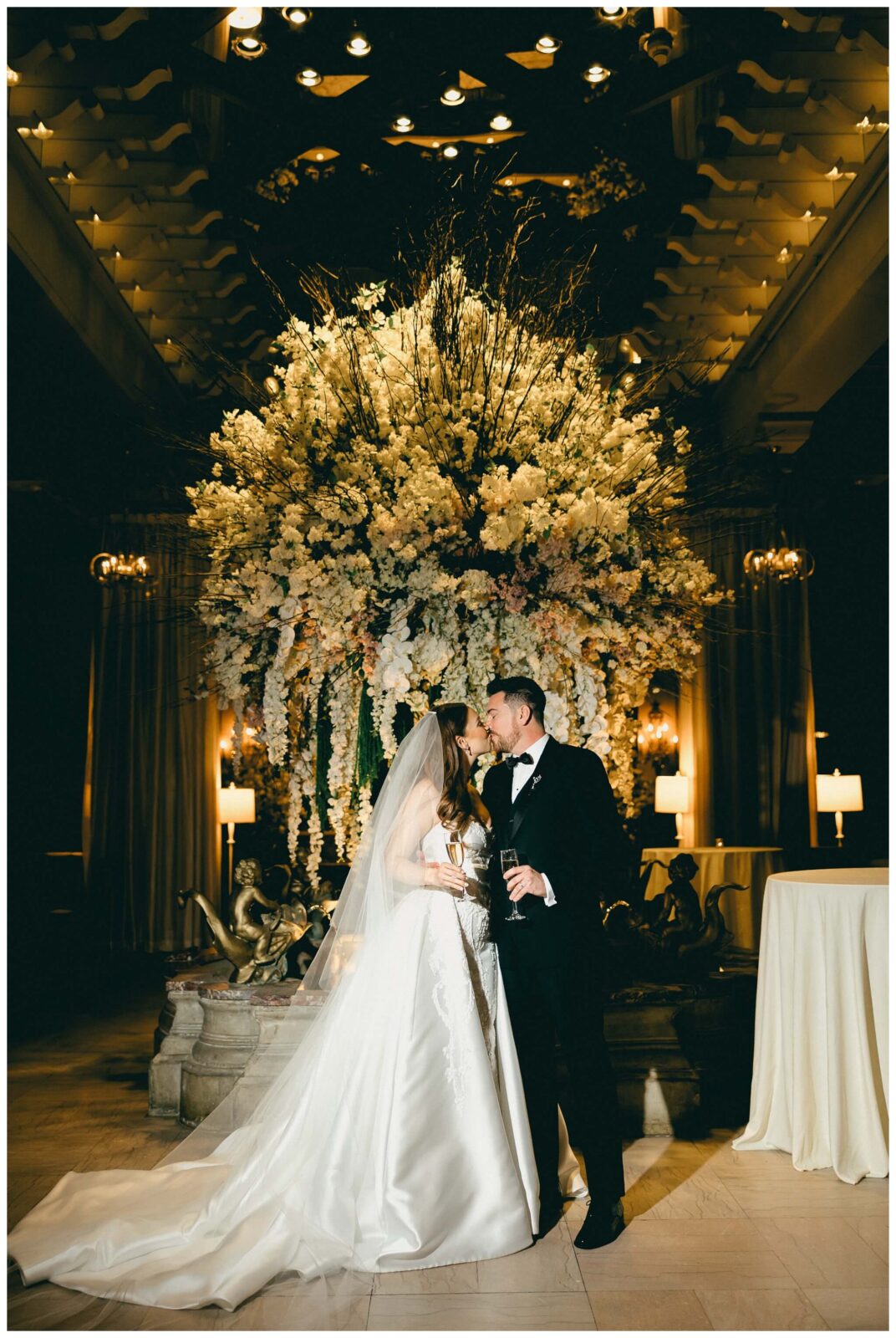 Bride and groom share their kiss during wedding at the Drake Hotel Chicago