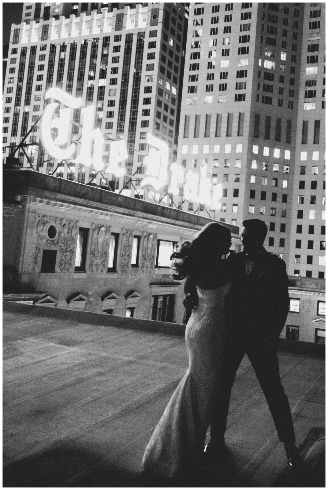 Bride and groom rooftop portraits at The Drake Hotel