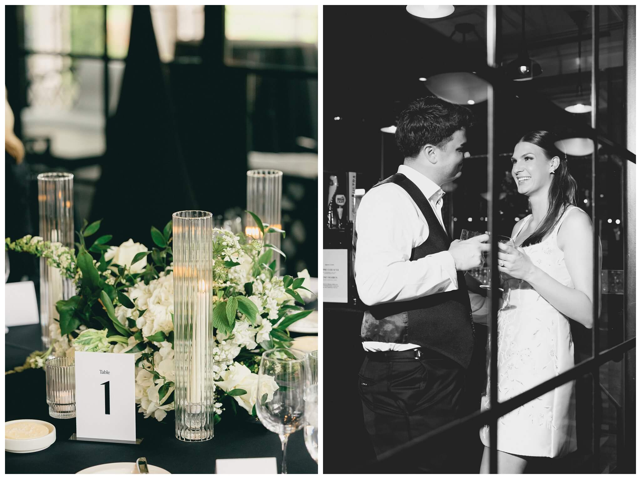 bride and groom at the bar in Shepherd's Hollow on their wedding day photographed by josh and andrea photography 