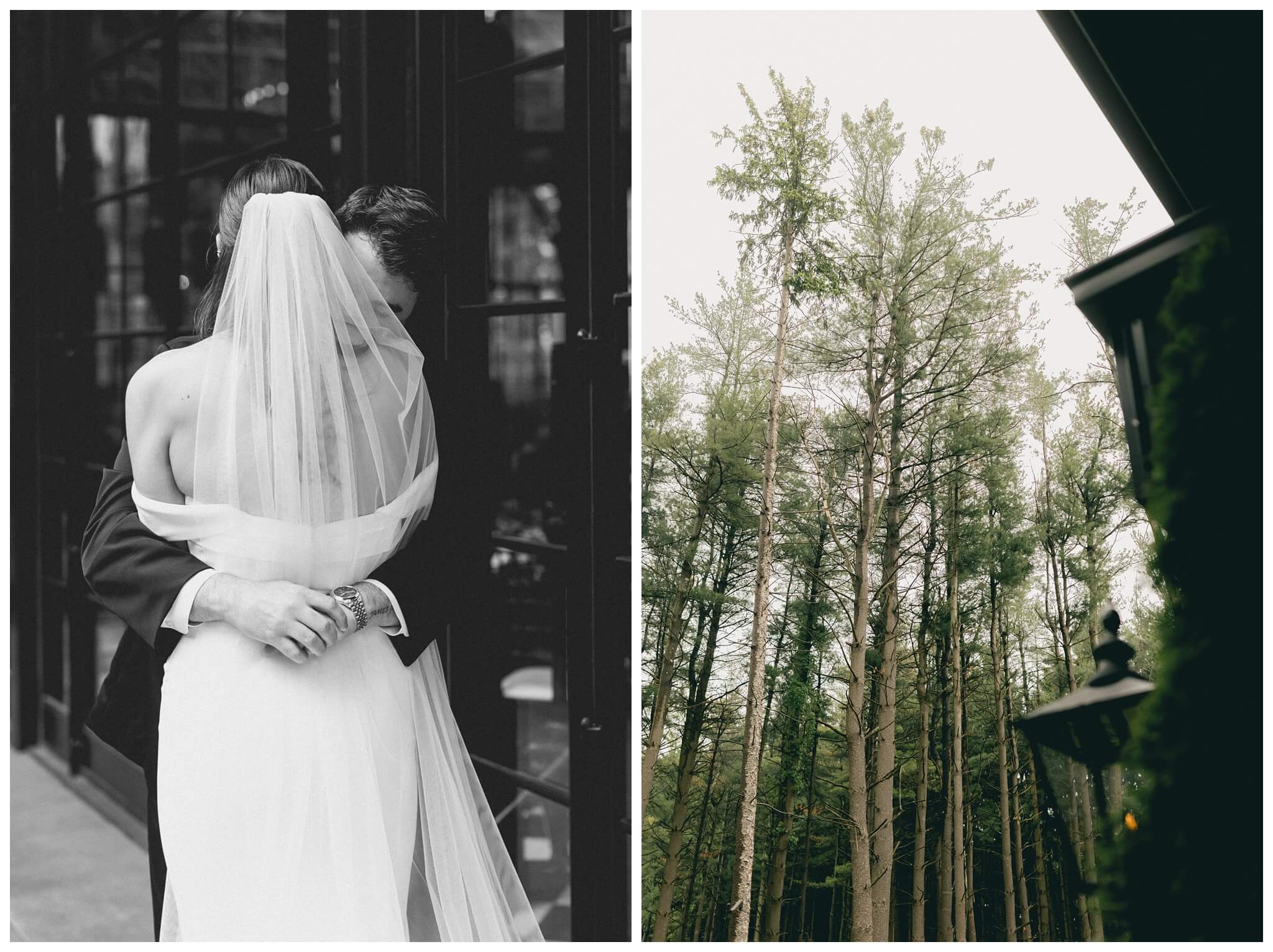 bride and groom's first look at Shepherd's Hollow on a rainy wedding day photographed by josh and andrea photography 