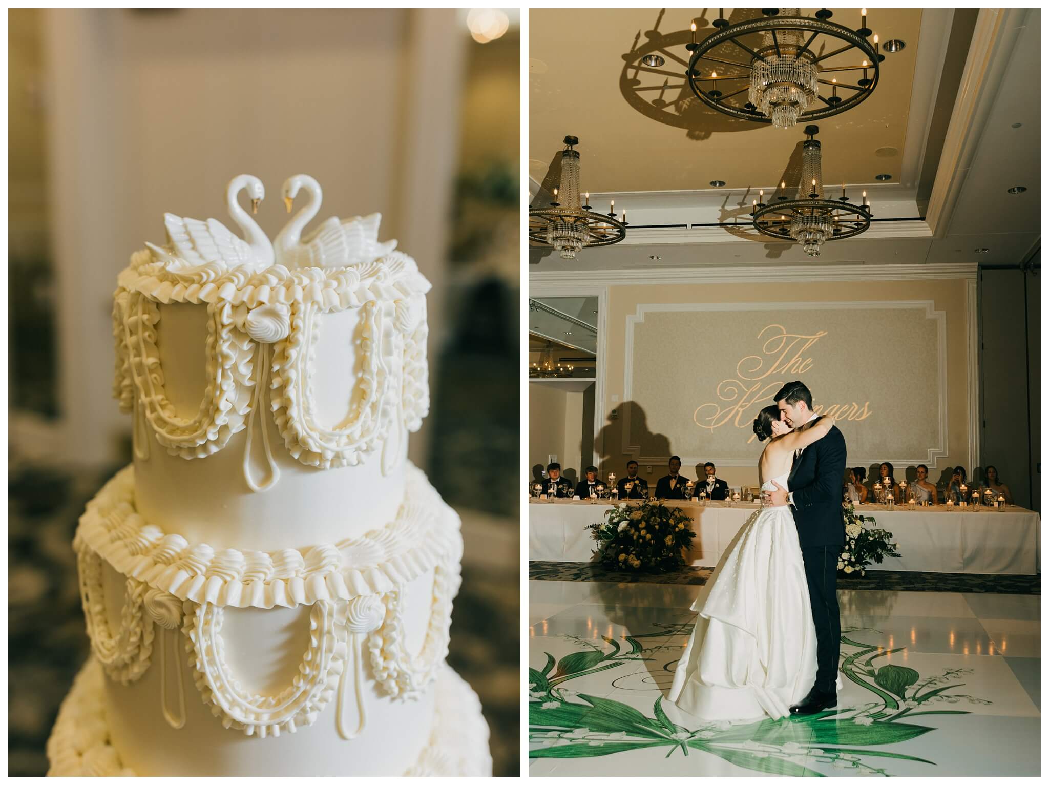 bride and groom share first dance at the morris inn in Notre dame indiana by josh and andrea photography