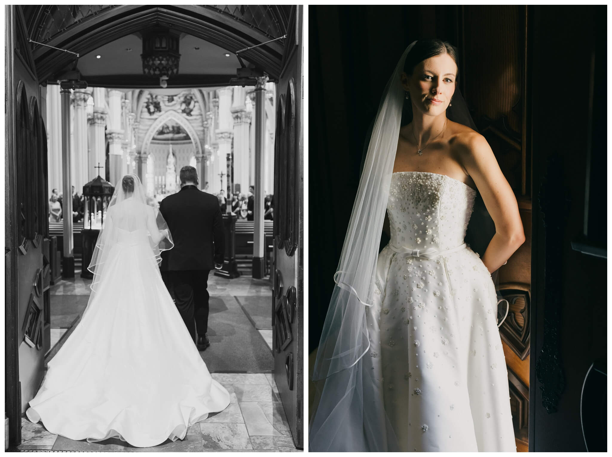 bridal portrait in the basilica at Notre dame indiana by josh and andrea photography