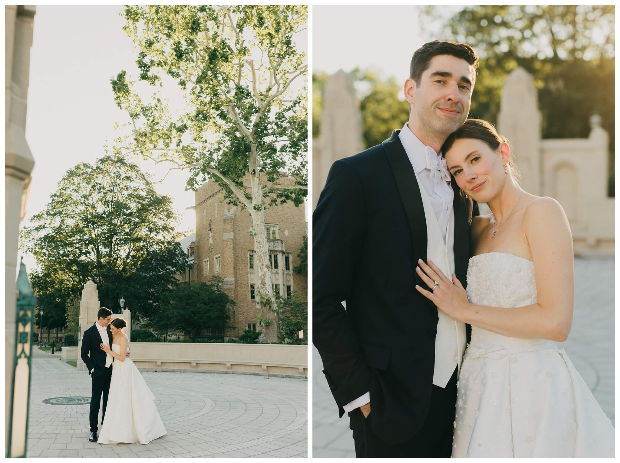 bride and groom golden hour golden hour portraits at Notre dame indiana by josh and andrea photography