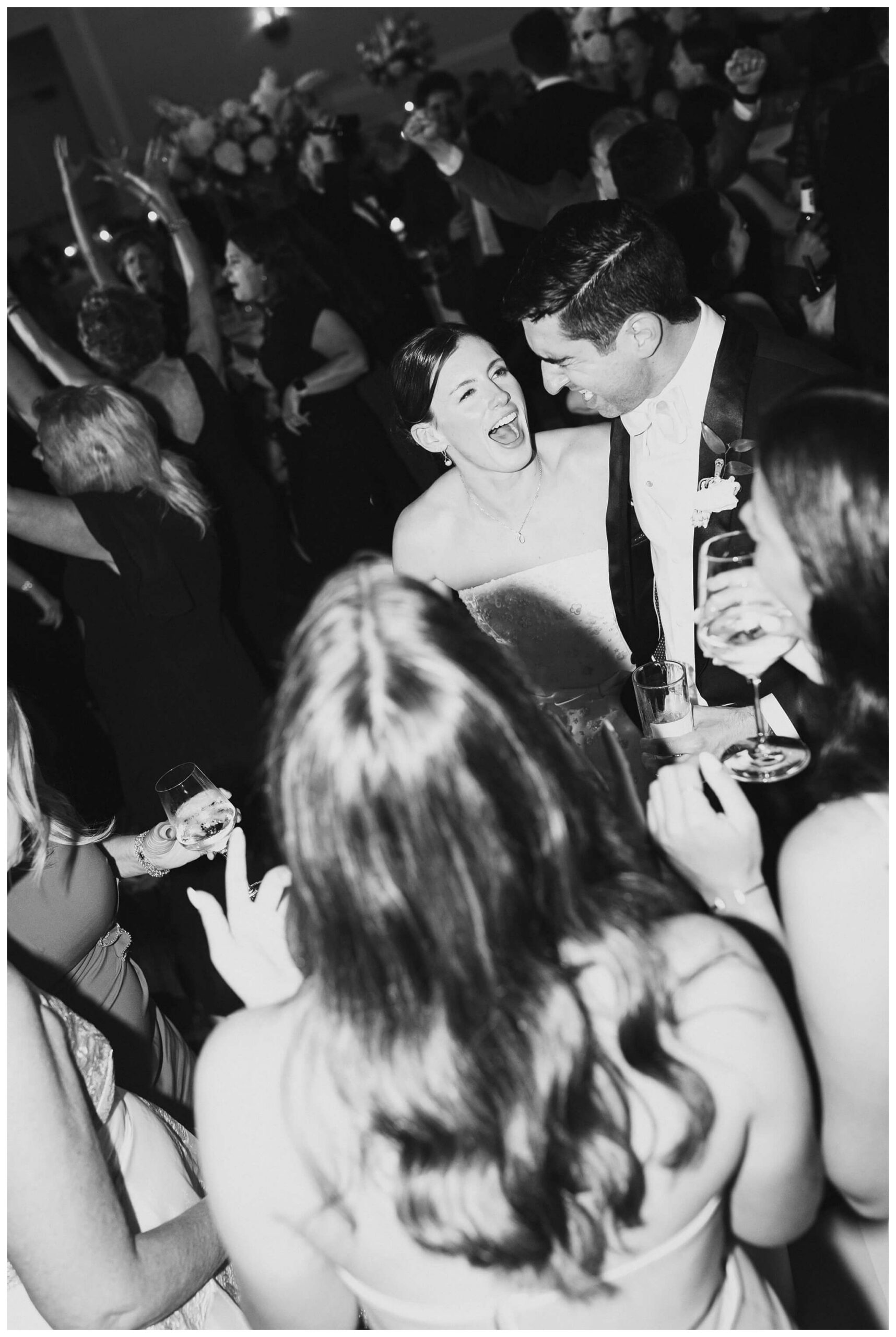 bride and groom dancing at reception at Notre dame indiana by josh and andrea photography