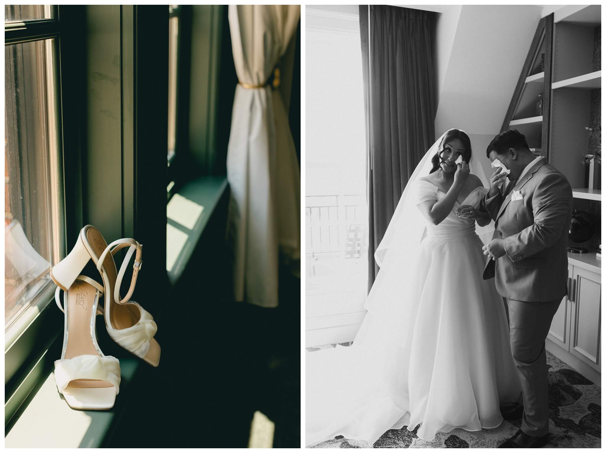 bride and groom first look at royal park hotel in rochester michigan by josh and andrea photography 