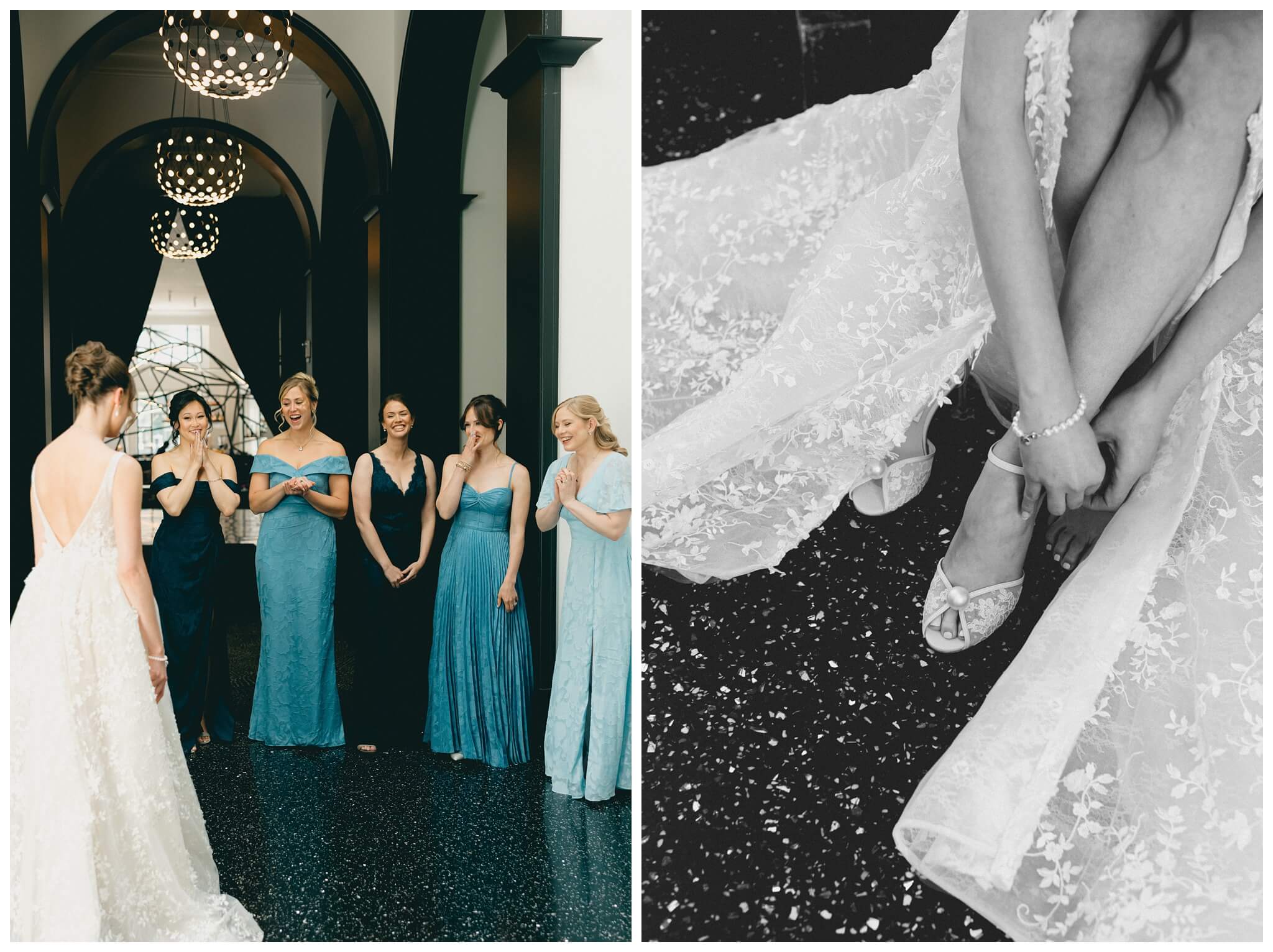 bride and bridesmaids at the Daxton Hotel in Birmingham michigan by josh and andrea photography 