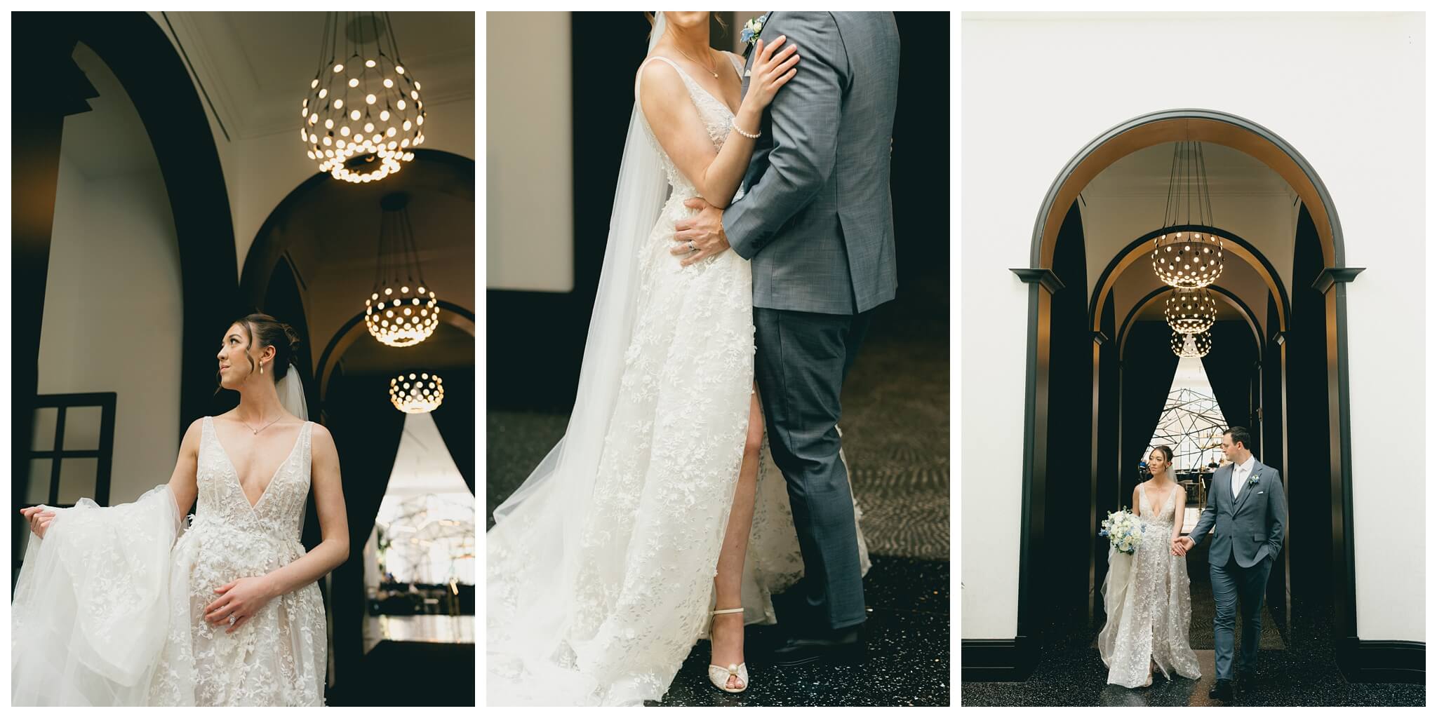 bride and groom portraits at the Daxton Hotel in Birmingham michigan by josh and andrea photography 