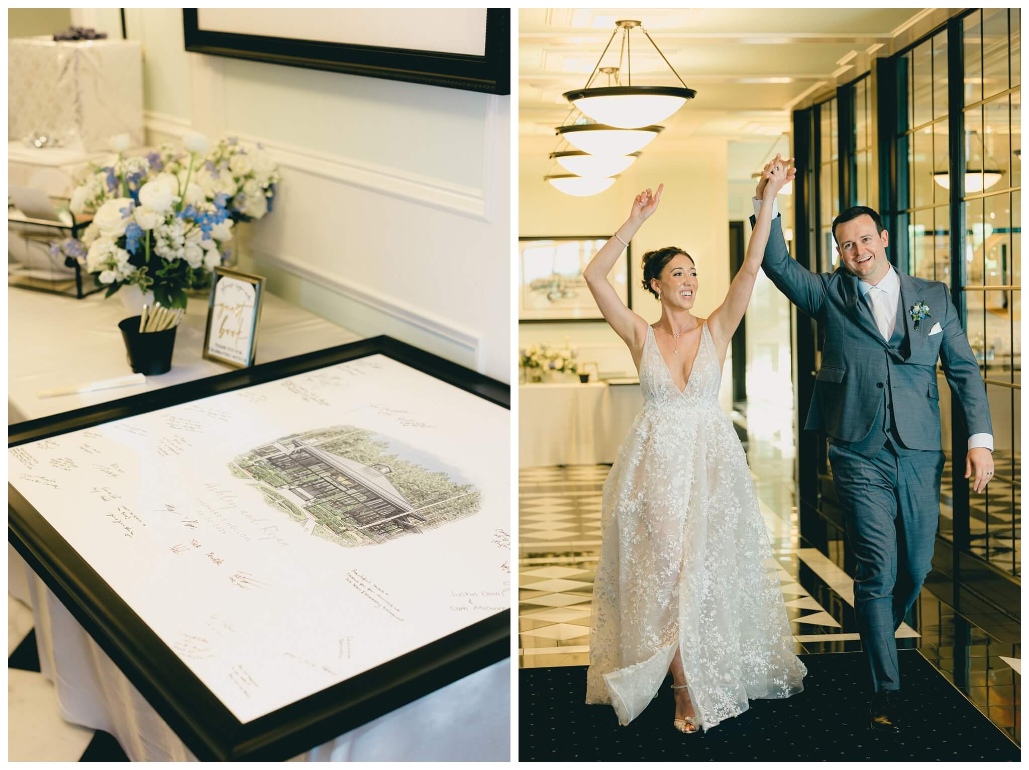 bride and groom grand entrance at shepherd's hollow golf club in clarkston michigan by josh and andrea photography 