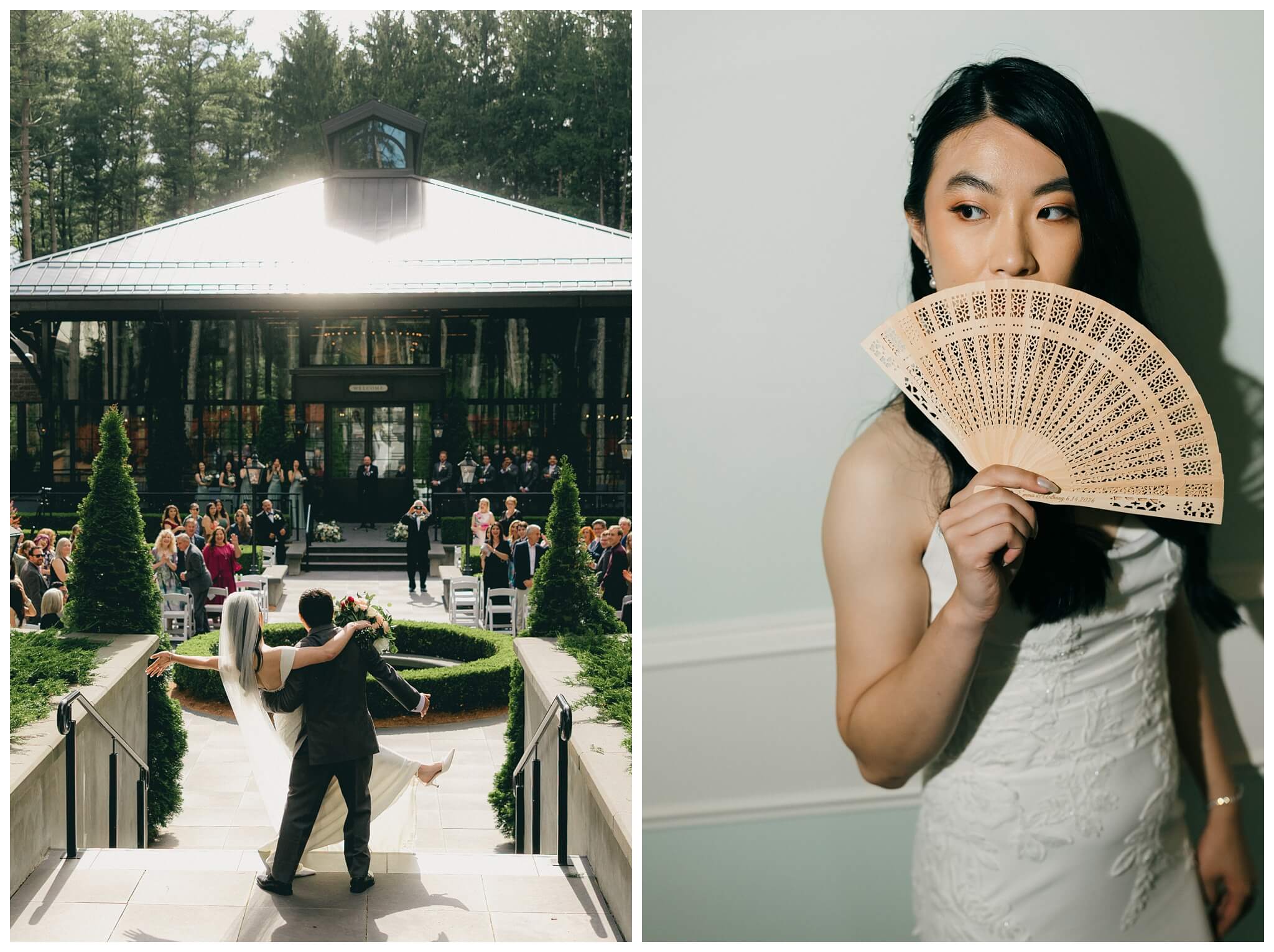 bride and groom in front of Shepherd's hollow golf club near clarkston michigan by josh and andrea photography 