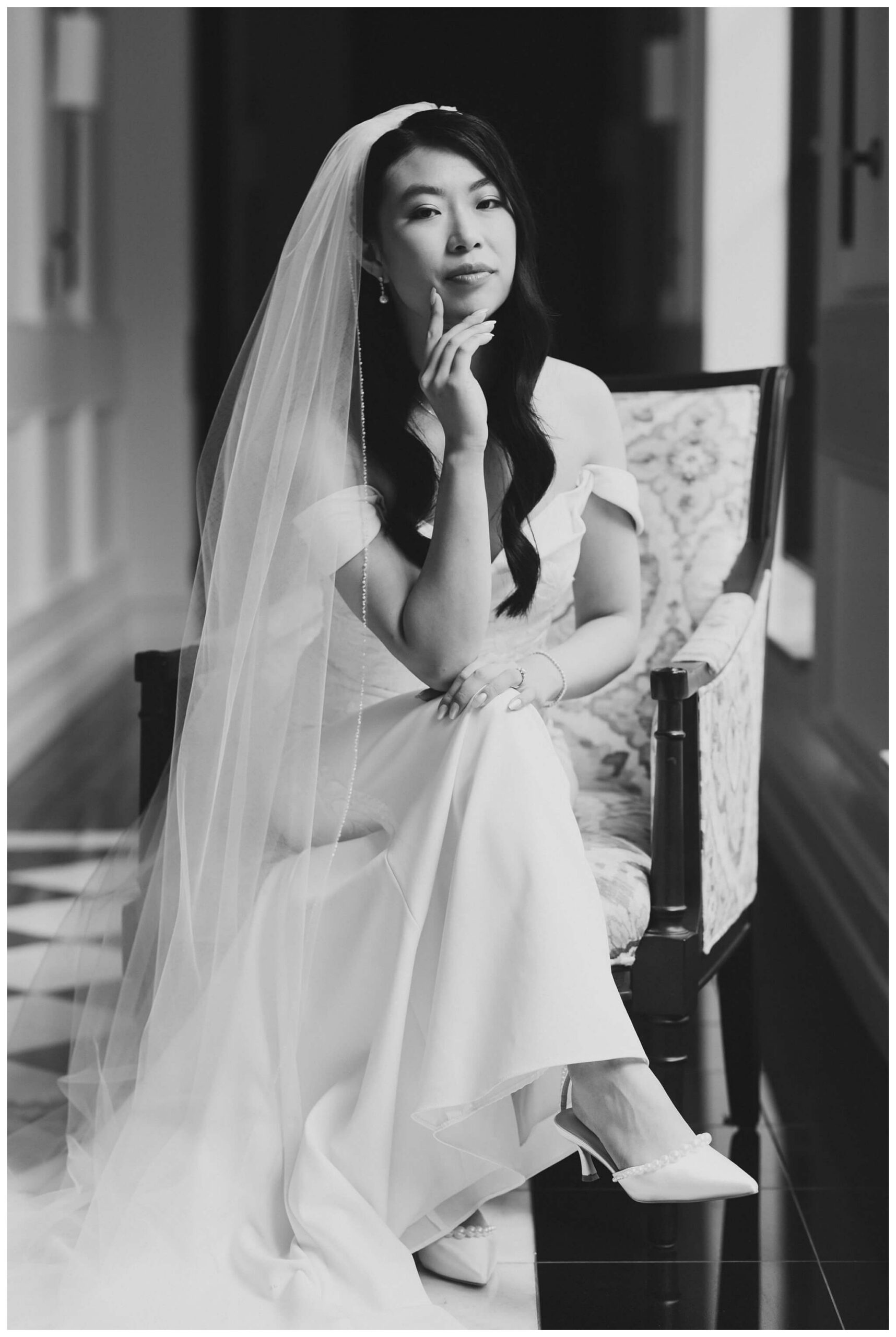 bride in hallway at Shepherd's hollow golf club near clarkston michigan by josh and andrea photography 