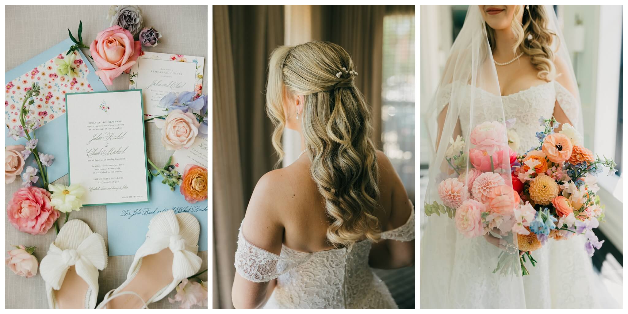 bride getting ready at the townsend hotel by josh and andrea photography 