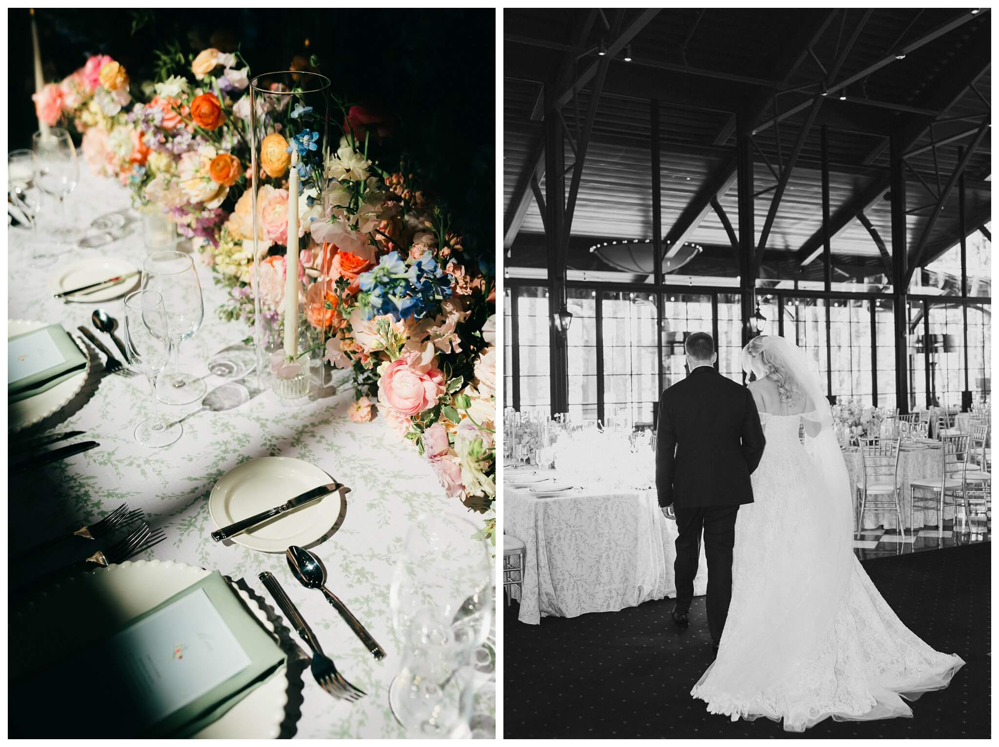 bride and groom walking in the station at Shepherd's hollow golf club near clarkston michigan by josh and andrea photography 
