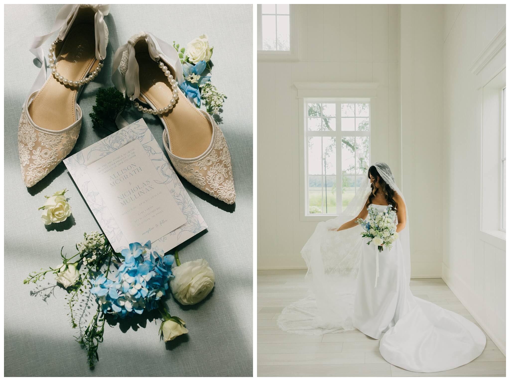 bride getting ready with details at her white barn wedding at etre farms by josh and andrea photography 
