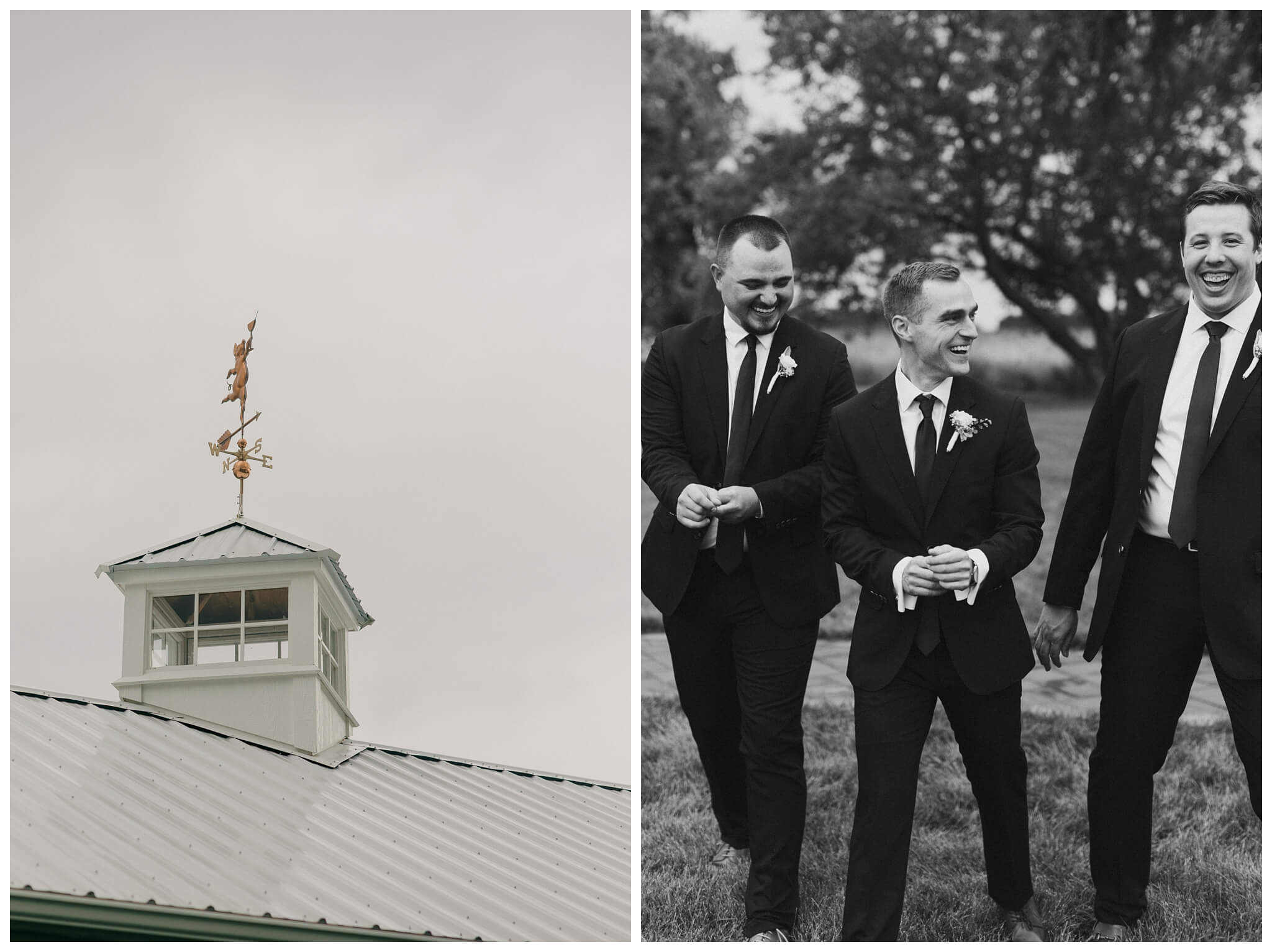 groom and groomsmen getting ready at white barn wedding at etre farms by josh and andrea photography 