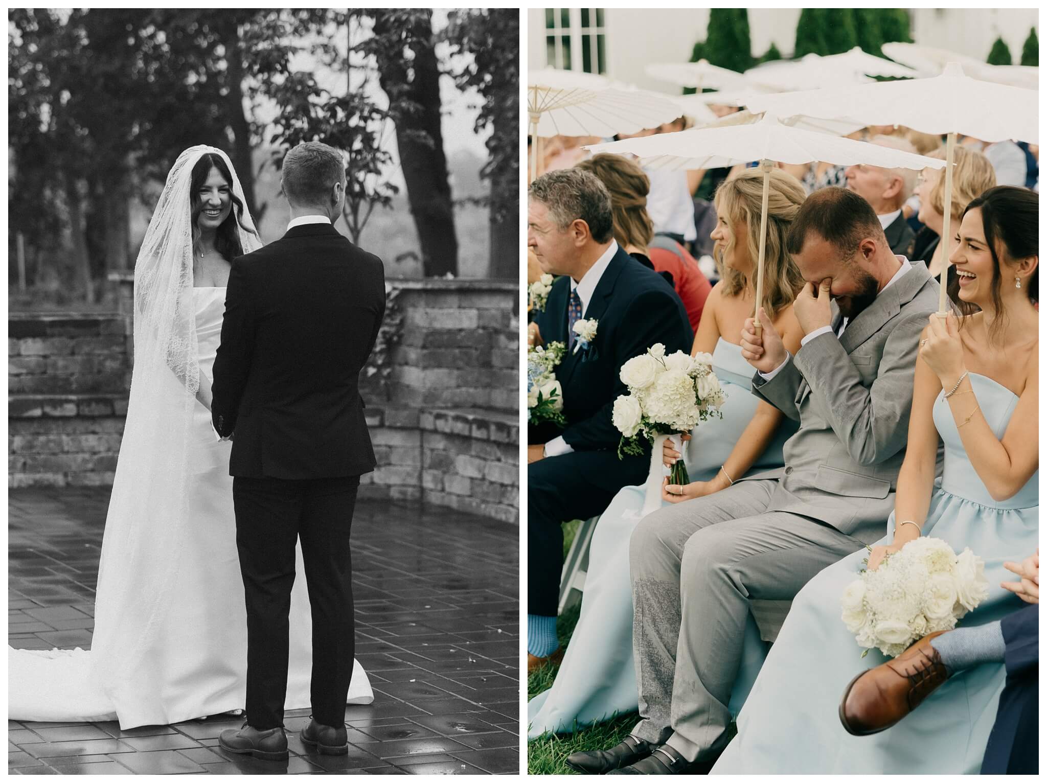 rainy ceremony at white barn wedding at etre farms by josh and andrea photography 