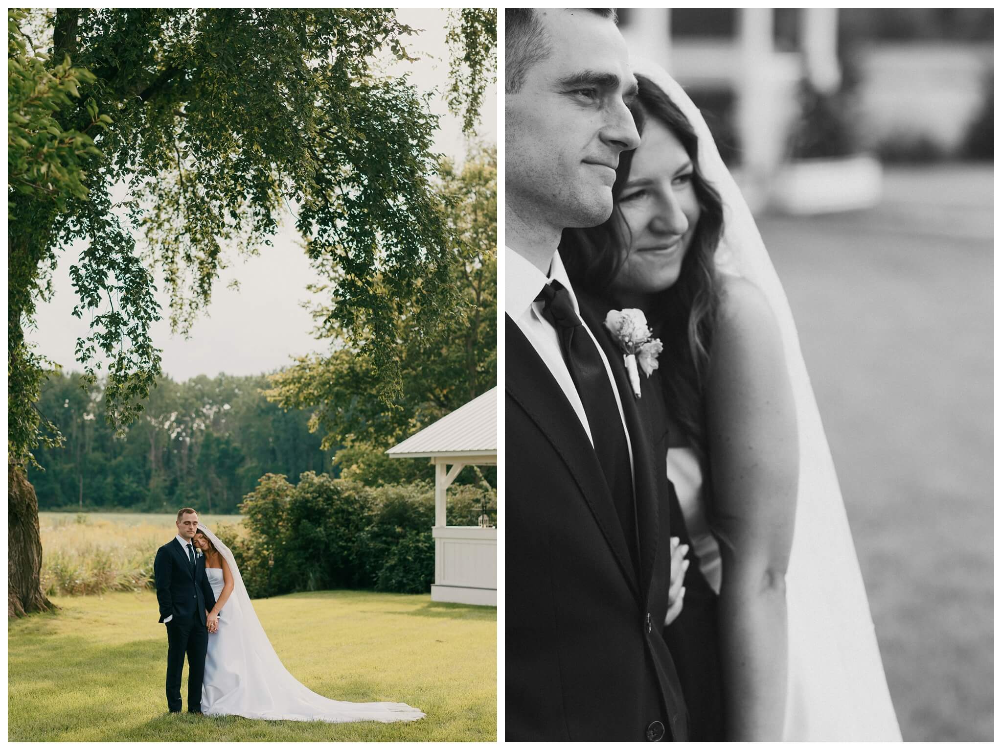 bride and groom portraits at white barn wedding at etre farms by josh and andrea photography 