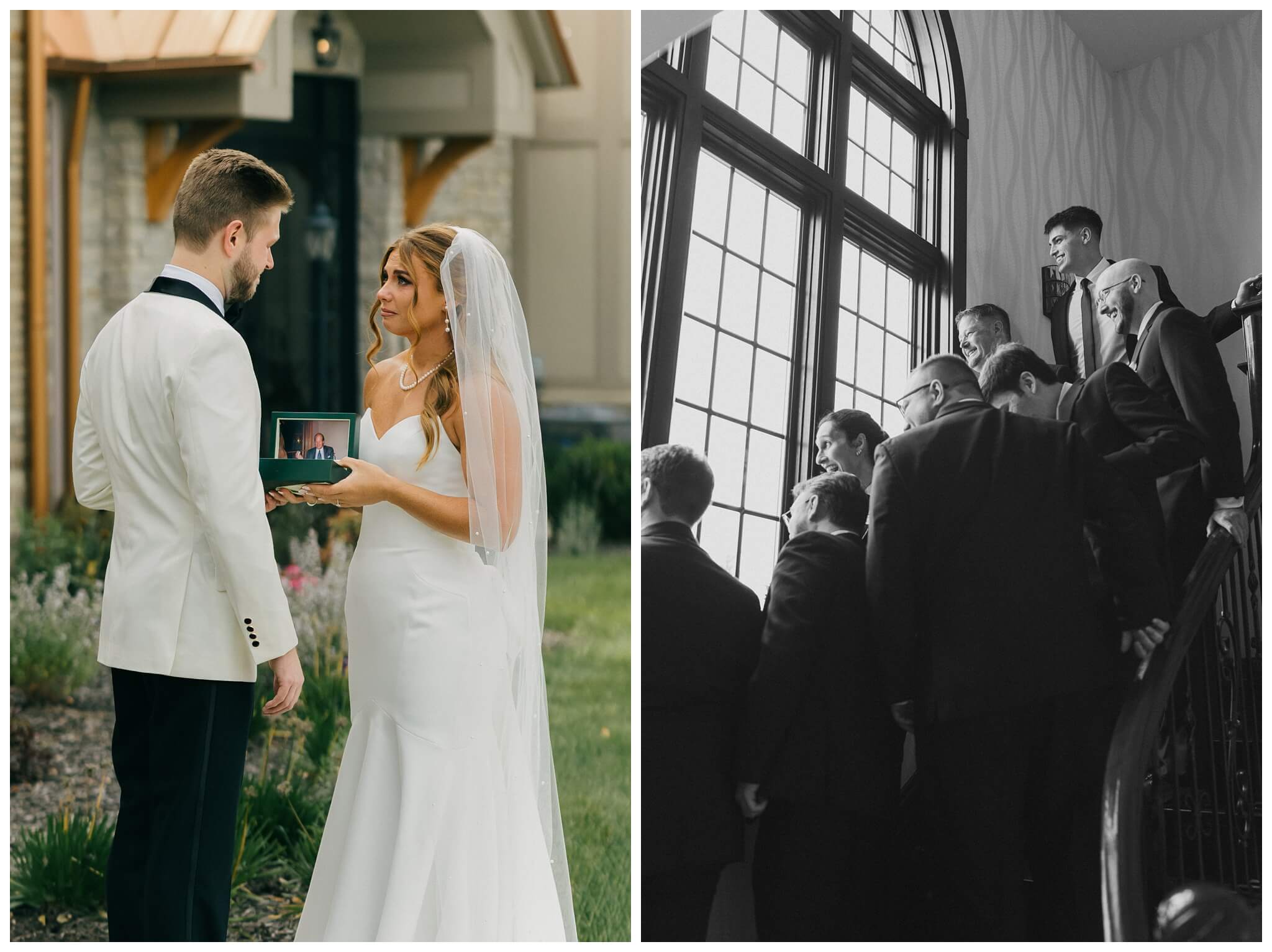 bride and groom share first look at venue3two wedding by josh and andrea photography