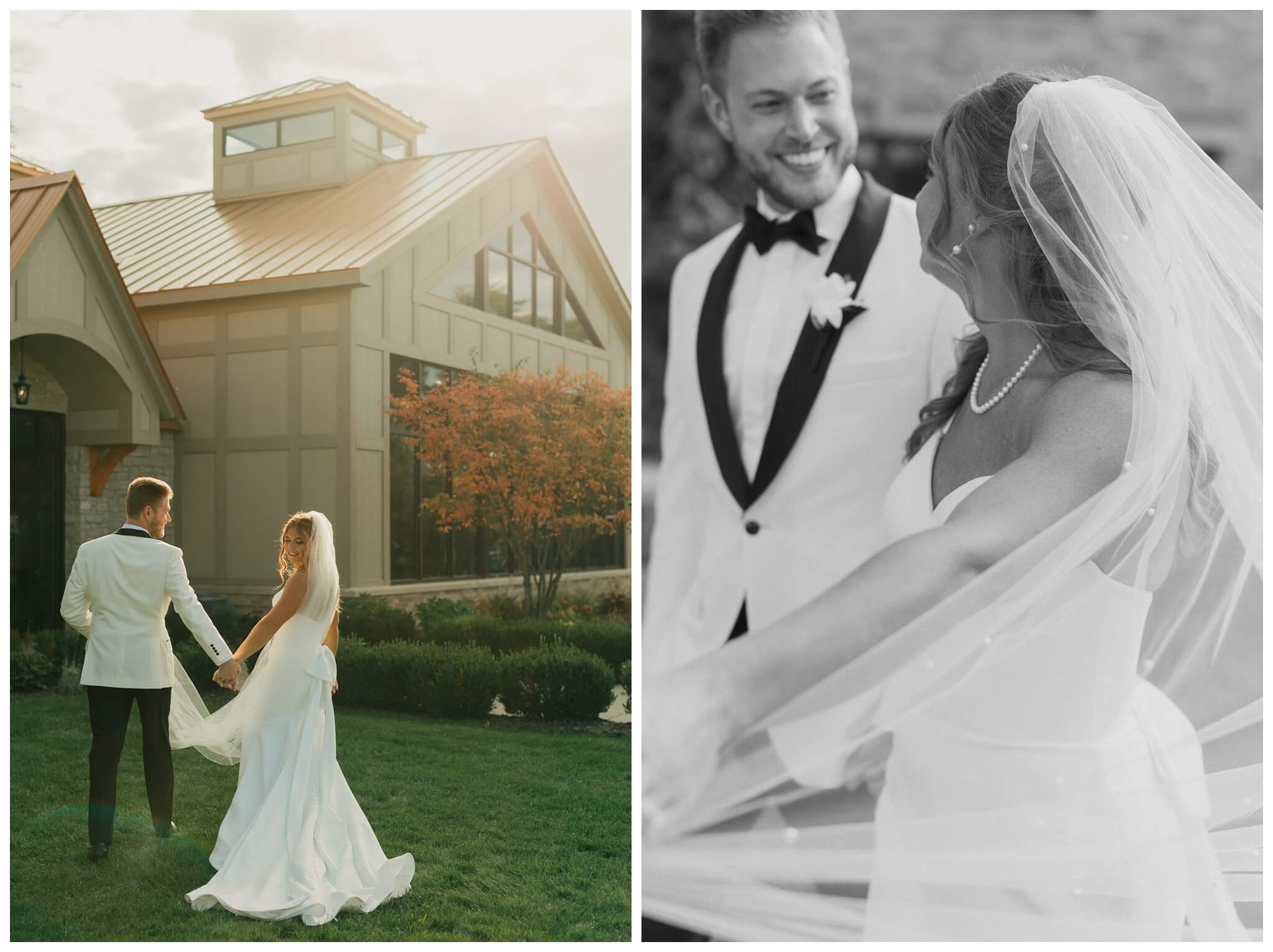 bride and groom golden hour portraits at venue3two wedding by josh and andrea photography
