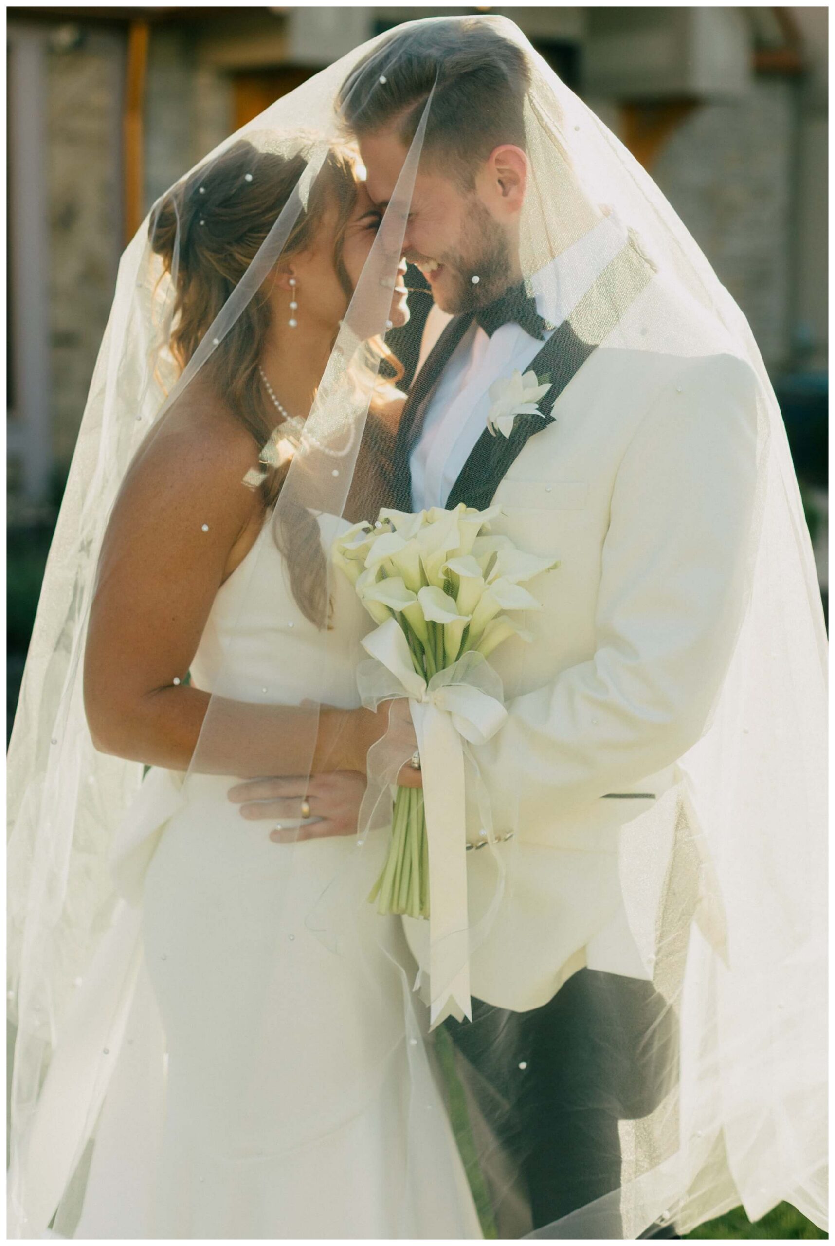 bride and groom golden hour portraits at venue3two wedding by josh and andrea photography