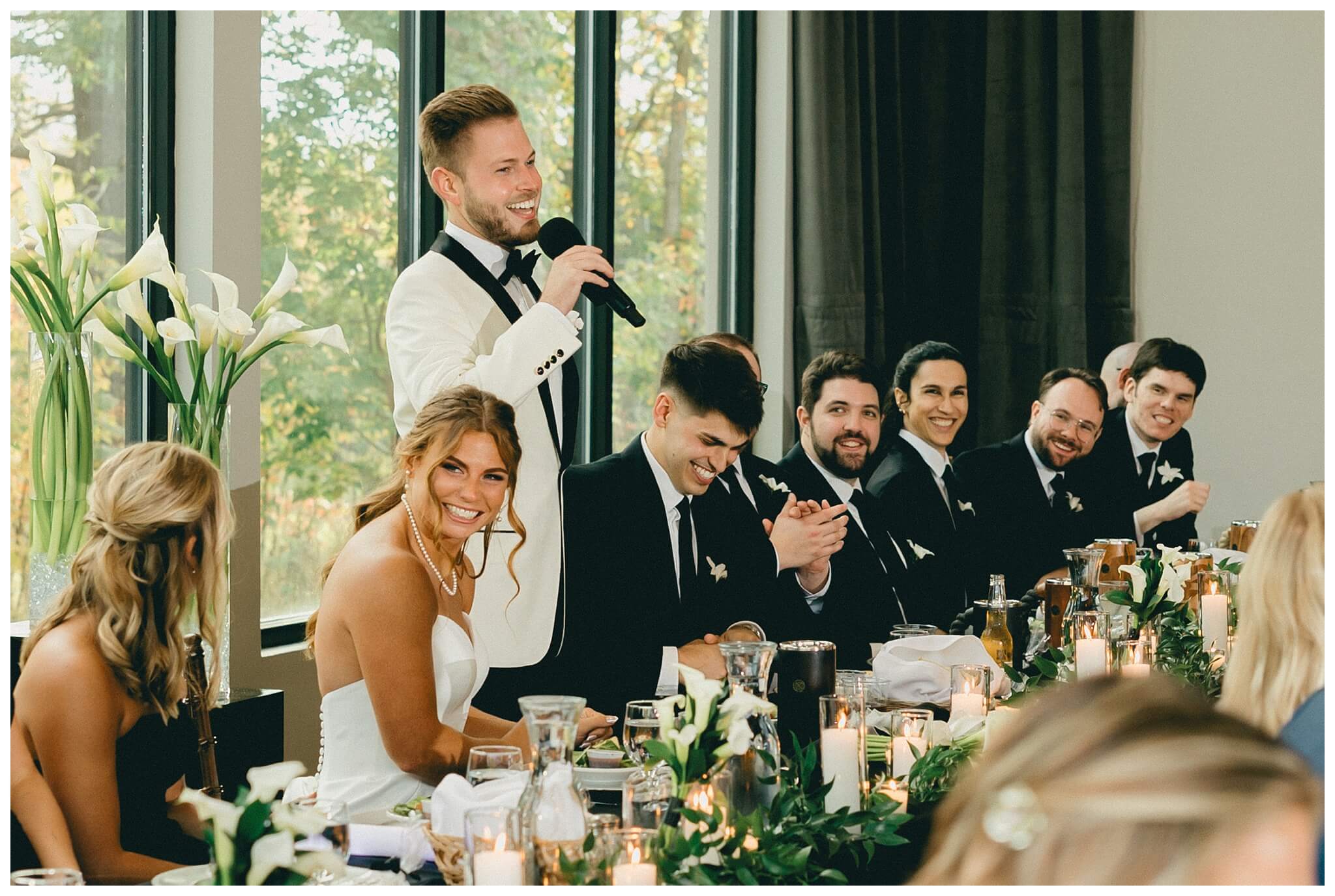 groom gives speech at venue3two wedding by josh and andrea photography