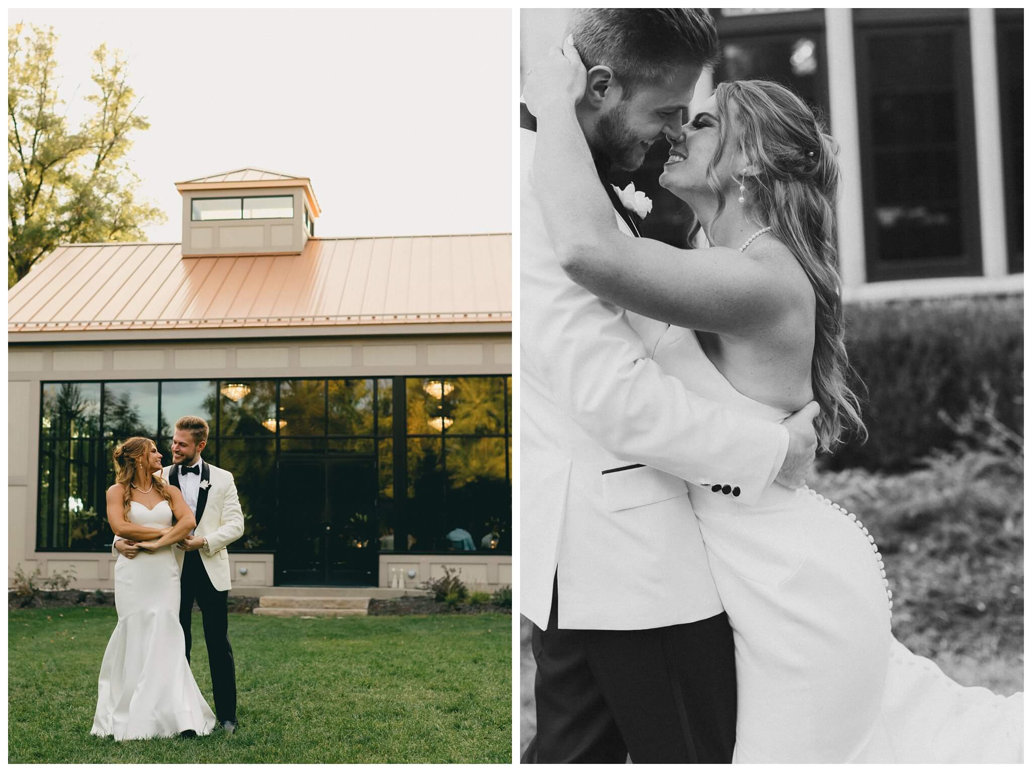 bride and groom golden hour portrait at venue3two wedding by josh and andrea photography