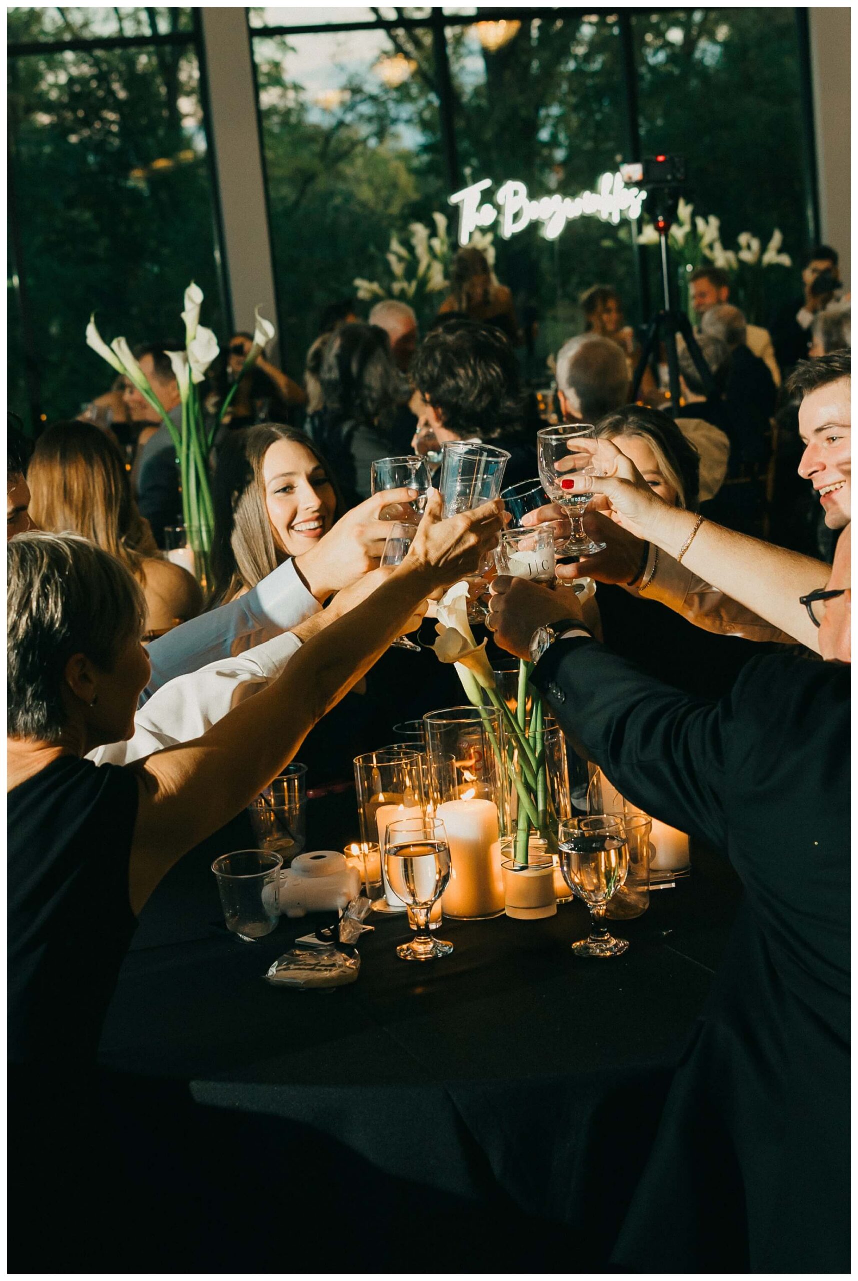 reception cheers at venue3two wedding by josh and andrea photography
